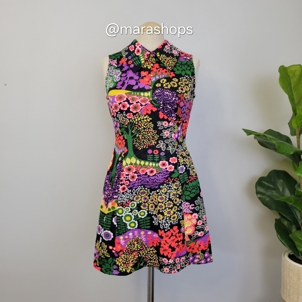 Vintage 60s 70s Psychedelic Hawaiian Micro Mini Dress Trippy Day Glo Baby Doll